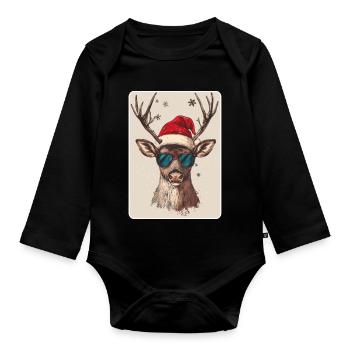 Reindeer Deer Antlers Reindeer Vintage Christmas - Organic Longsleeve Baby Bodysuit - black - Front