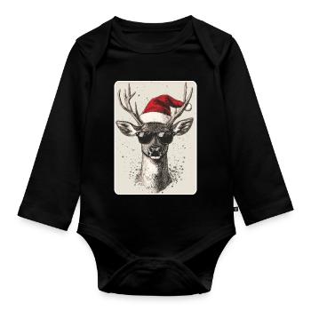 Reindeer Deer Antlers Reindeer Vintage Christmas - Organic Longsleeve Baby Bodysuit - black - Front