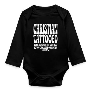 Typographie Tatouée Chrétienne en Gras - Body Bébé bio manches longues - noir - Devant
