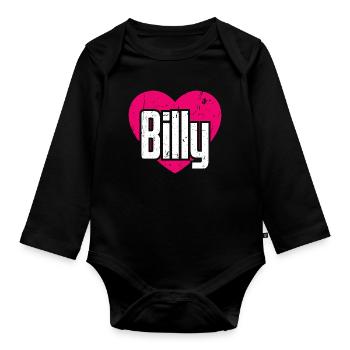 I Love Billy Pink Heart I Love Billy - Organic Longsleeve Baby Bodysuit - black - Front