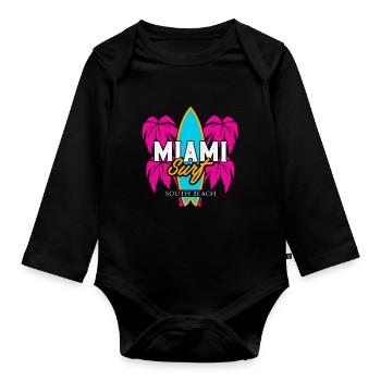 Miami Surf South Beach Logo - Organic Longsleeve Baby Bodysuit - black - Front