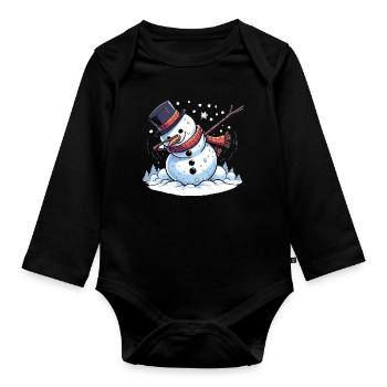Tamponner les bonhommes de neige de Noël - Body Bébé bio manches longues - noir - Devant