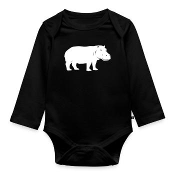 Hippo Silhouette Africa Vector - Organic Longsleeve Baby Bodysuit - black - Front
