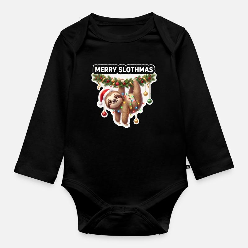 Frohe Slothmas Lichterkette - Baby Bio-Langarm-Body - Schwarz