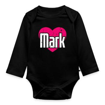I Love Mark Pink Heart I Love Mark - Organic Longsleeve Baby Bodysuit - black - Front