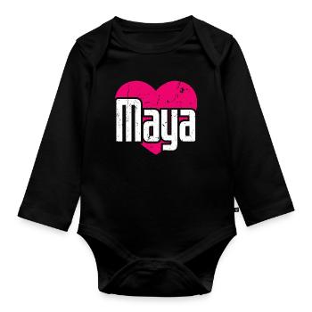 I Love Maya Pinkes Herz Ich liebe Maya - Baby Bio-Langarm-Body - Schwarz - Vorne
