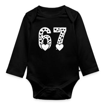 Valentinstag 6-7 Spaß 67 Nummer Valentinstag Sechs - Baby Bio-Langarm-Body - Schwarz - Vorne