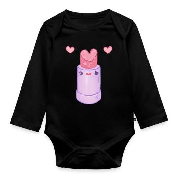 Rouge à lèvres rose cœur kawaii - Body Bébé bio manches longues - noir - Devant