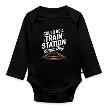 Könnte ein Bahnhofs Tag sein - Baby Bio-Langarm-Body - Schwarz - Vorne
