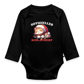 Chat de Noël Chemise de nuit officiel - Body Bébé bio manches longues - noir - Devant