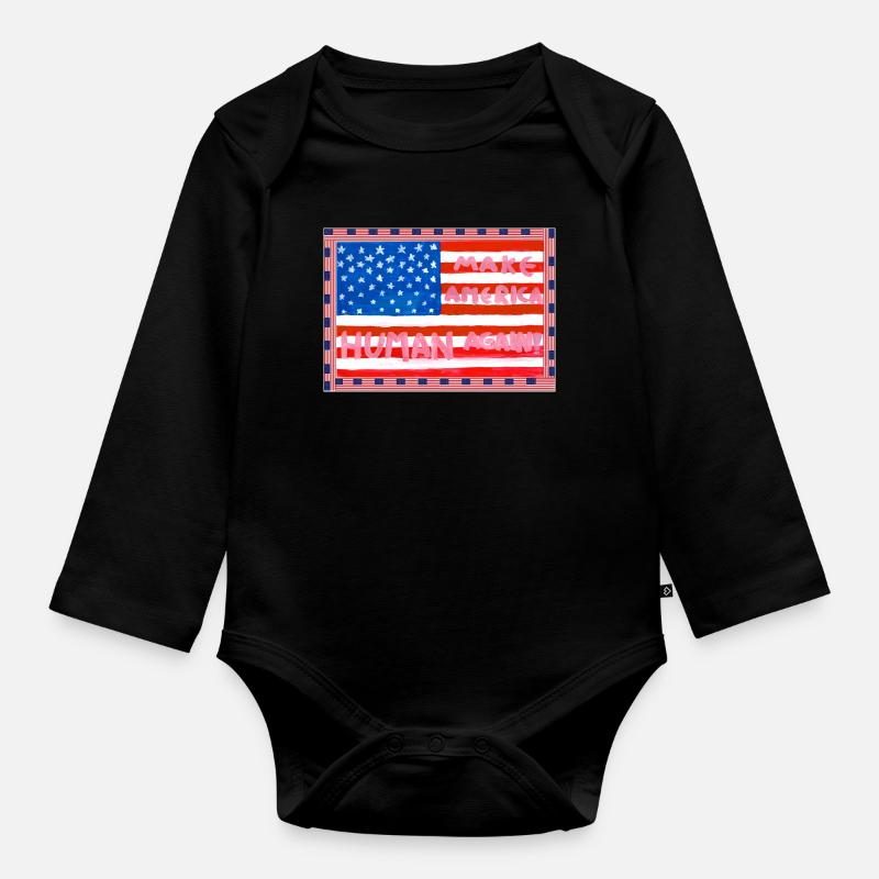 MAKE_AMERICA_HUMAN_AGAIN _A5 - Organic Longsleeve Baby Bodysuit - black