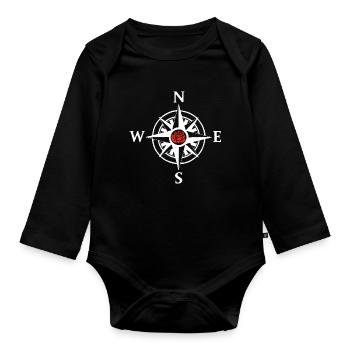 Kompassrose und Natur (Weiß) - Baby Bio-Langarm-Body - Schwarz - Vorne