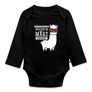 Anniversaire de mars, Alpaga Drôle de parole - Body Bébé bio manches longues - noir - Devant