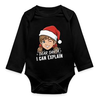 Dear Santa I Can Explain - Organic Longsleeve Baby Bodysuit - black - Front