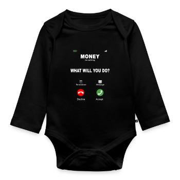 Money Is Calling – Motivations Design - Baby Bio-Langarm-Body - Schwarz - Vorne