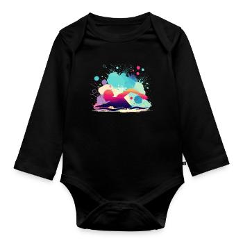 Nageuse, femme natatrice, monitrice de natation - Body Bébé bio manches longues - noir - Devant