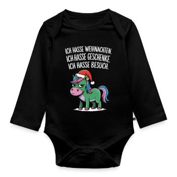 Je déteste Noël Licorne Anti-Noël - Body Bébé bio manches longues - noir - Devant