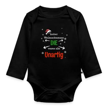 Naughty Santa Claus Saying Design - Organic Longsleeve Baby Bodysuit - black - Front