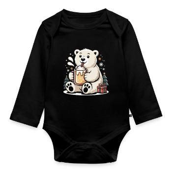Ours polaire avec la magie hivernale du cacao - Body Bébé bio manches longues - noir - Devant