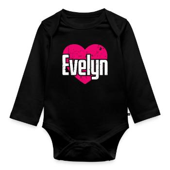 I Love Evelyn Pinkes Herz Ich liebe Evelyn - Baby Bio-Langarm-Body - Schwarz - Vorne