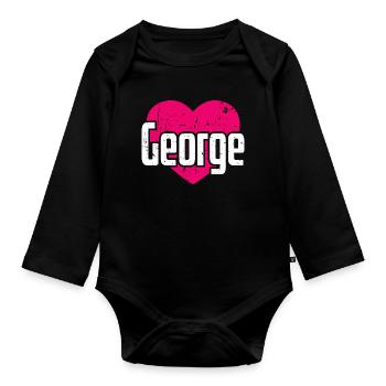 I Love George Pinkes Herz Ich liebe George - Baby Bio-Langarm-Body - Schwarz - Vorne