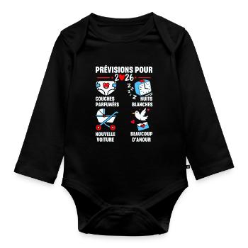 bientôt Papa 2026 Annonce Humour, Futur Papa 2026 - Body Bébé bio manches longues - noir - Devant