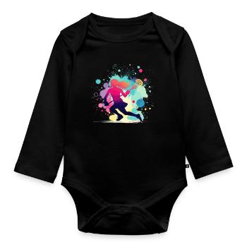 Lacrosse, Lacrosse Player Woman, Lacrosse Graphic - Organic Longsleeve Baby Bodysuit - black - Front