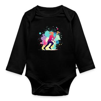 Lacrosse, Lacrosse Player Woman, Lacrosse Graphic - Organic Longsleeve Baby Bodysuit - black - Front