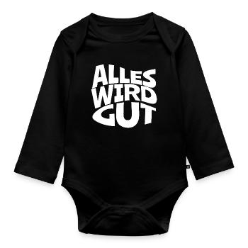 Everything Will Be Fine – Contrast Typo - Organic Longsleeve Baby Bodysuit - black - Front