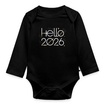 Hello 2026 Fireworks - Organic Longsleeve Baby Bodysuit - black - Front