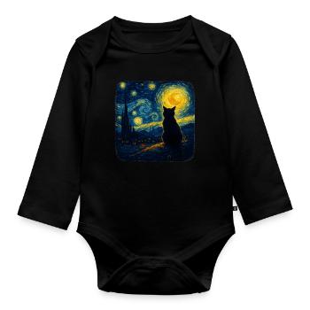 Cat Starry Funny Night Cat Lover Van Gogh Cat Mom - Organic Longsleeve Baby Bodysuit - black - Front