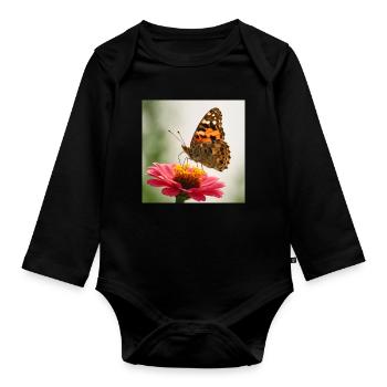 Schmetterling auf einer rosa Blume - Baby Bio-Langarm-Body - Schwarz - Vorne
