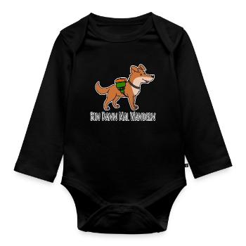 Funny Dog Goes Hiking - Mountain Shepherd Dog - Organic Longsleeve Baby Bodysuit - black - Front