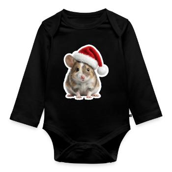 Une souris mignonne avec un grand chapeau de Noël - Body Bébé bio manches longues - noir - Devant