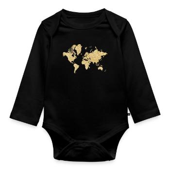 Weltkarte Beiges Blumendesign - Baby Bio-Langarm-Body - Schwarz - Vorne
