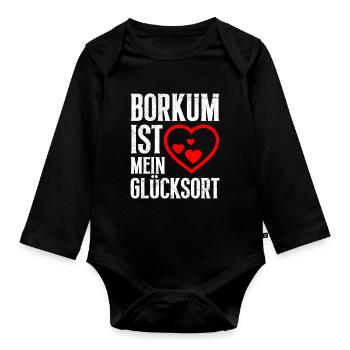 BORKUM IST MEIN GLÜCKSORT Lustiges - Baby Bio-Langarm-Body - Schwarz - Vorne