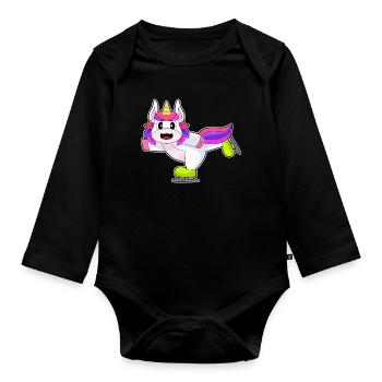 Einhorn Eislaufen Schlittschuhe Wintersport - Organic Longsleeve Baby Bodysuit - black - Front