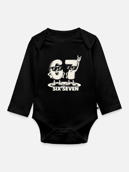 67 Six Seven meme 6 7 - Retro Rock Musik Geschenk - Langærmet babybody, økologisk bomuld - sort