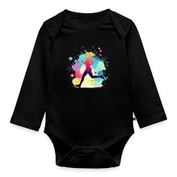 Läuferin, Laufen, Marathon, Joggen, Joggerin - Baby Bio-Langarm-Body - Schwarz - Vorne