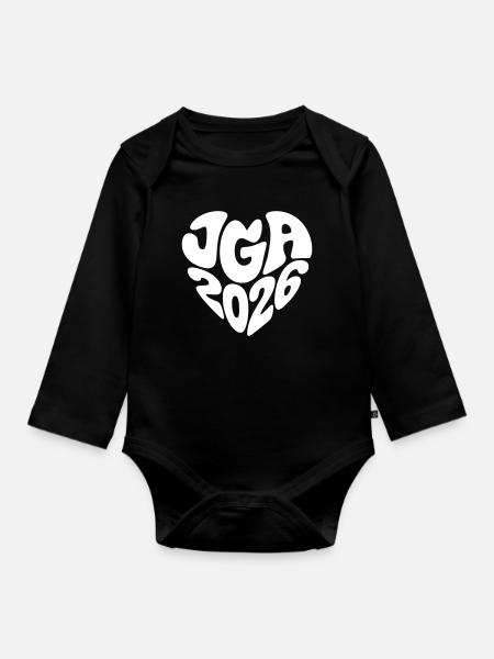 JGA 2026 Herzform - Baby Bio-Langarm-Body - Schwarz