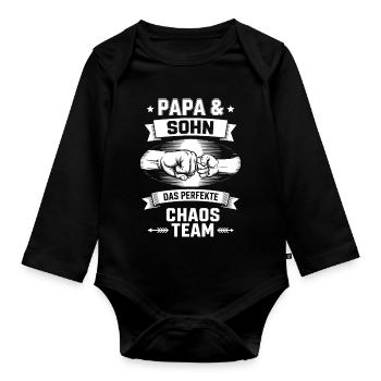 Papa & Sohn Chaos Team - Baby Bio-Langarm-Body - Schwarz - Vorne