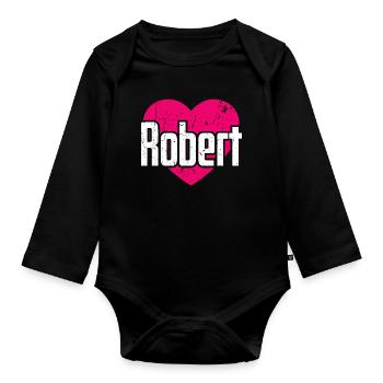 I Love Robert Pinkes Herz Ich liebe Robert - Baby Bio-Langarm-Body - Schwarz - Vorne
