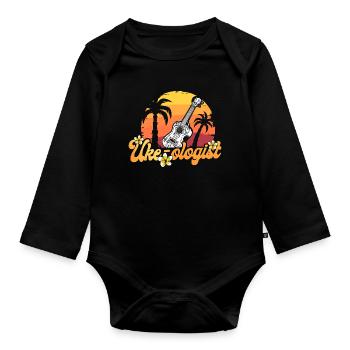 Hawaiian Ukulele Uke Uke-Ologist - Organic Longsleeve Baby Bodysuit - black - Front