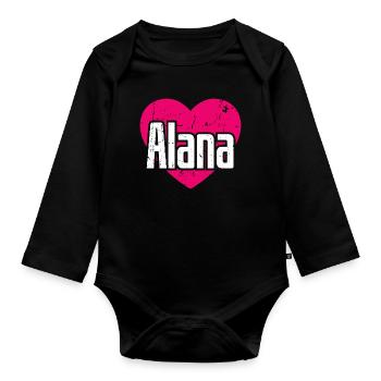 I Love Alana Pinkes Herz Ich liebe Alana - Baby Bio-Langarm-Body - Schwarz - Vorne