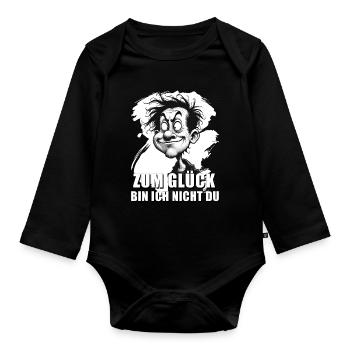 Caricature with "Fortunately..." quote - Organic Longsleeve Baby Bodysuit - black - Front