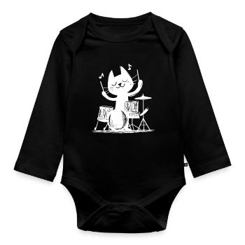 Cat Cat Music Batterie - Body Bébé bio manches longues - noir - Devant
