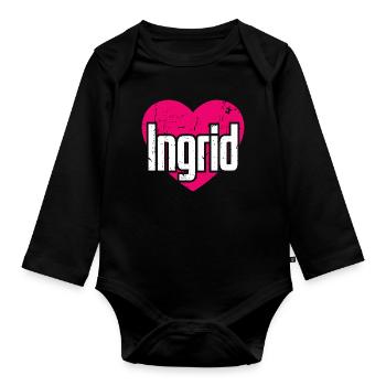 I Love Ingrid Pinkes Herz Ich liebe Ingrid - Baby Bio-Langarm-Body - Schwarz - Vorne