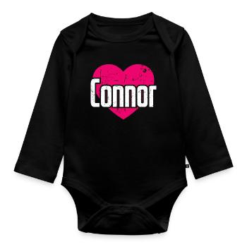 I Love Connor Pink Heart I Love Connor - Organic Longsleeve Baby Bodysuit - black - Front