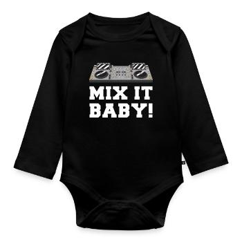 Mix It Baby DJ Motif on Clothes - Organic Longsleeve Baby Bodysuit - black - Front