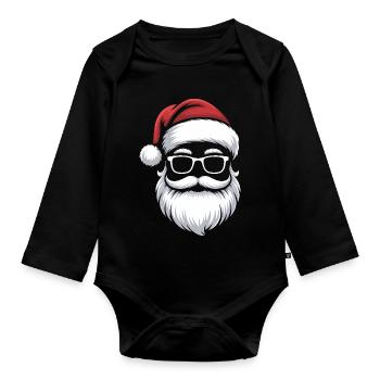 Weihnachtsmann mit Schnurrbart Brille - Baby Bio-Langarm-Body - Schwarz - Vorne